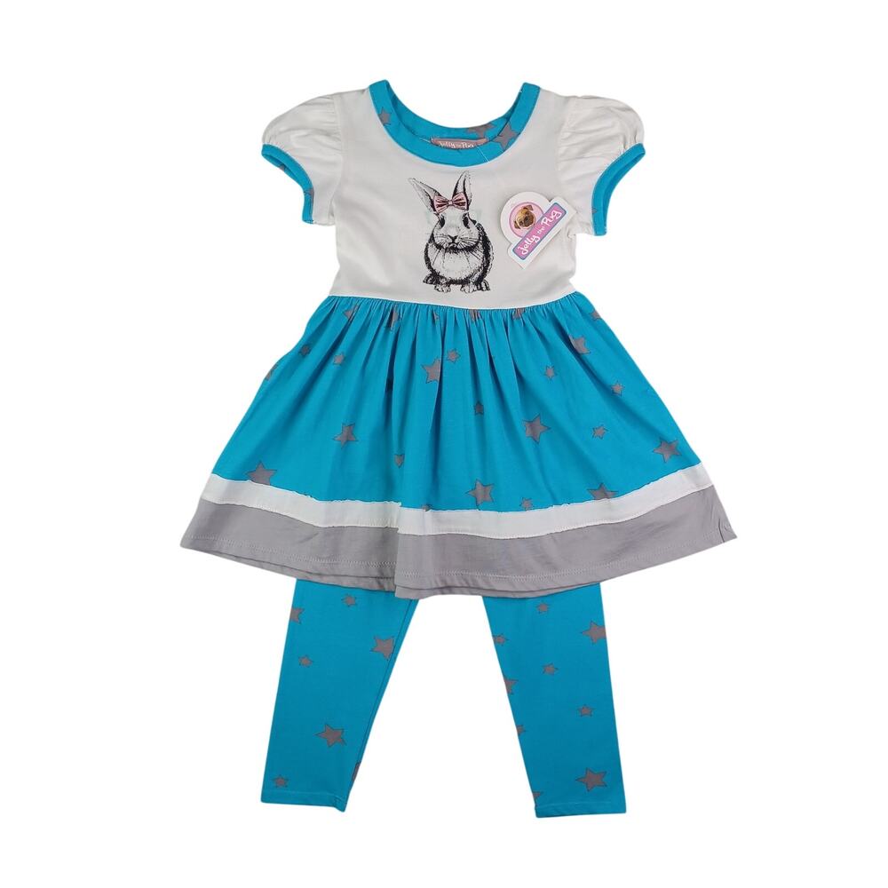 Jelly The Pug Girls Bunny Knit Dress Legging Set Outfit Short Sleeve Size 2T NWT